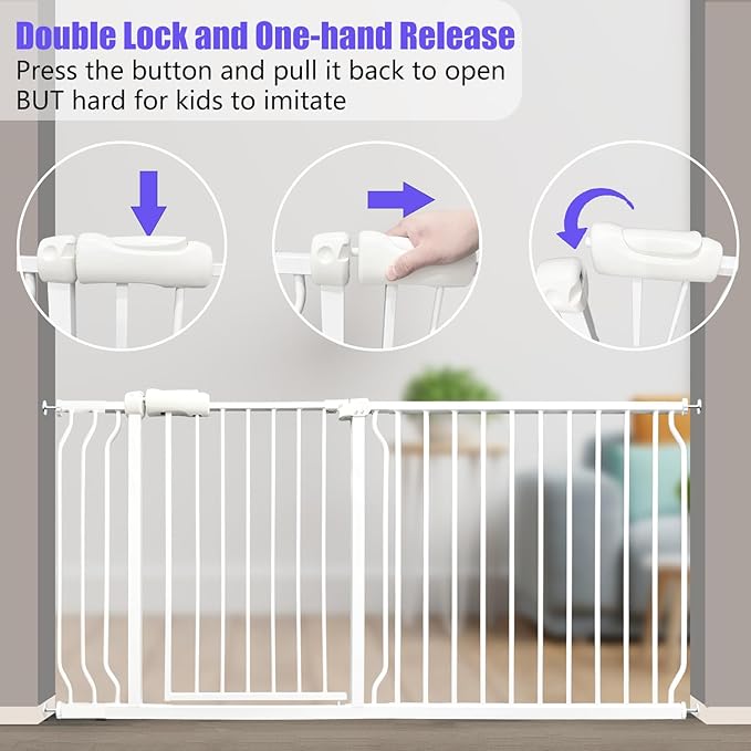 Extra Wide Baby Gates 57.5-62 Inch, Large Metal Safety Gate for Stairs, Doorways - No Drilling, Pressure Mounted Pet Gates for Kids & Dogs