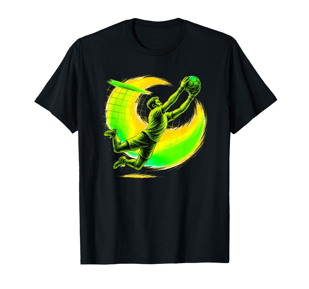 Dynamic Soccer Keeper Mid Air Save T-Shirt - Minimalist Print Men Women