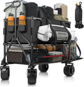 Double Decker Wagon Heavy Duty Collapsible, 600LBS 400L Capacity Foldable Utility Cart with Big Wheels for Beach, Outdoor, Camping & Gardening, Durable Steel Frame