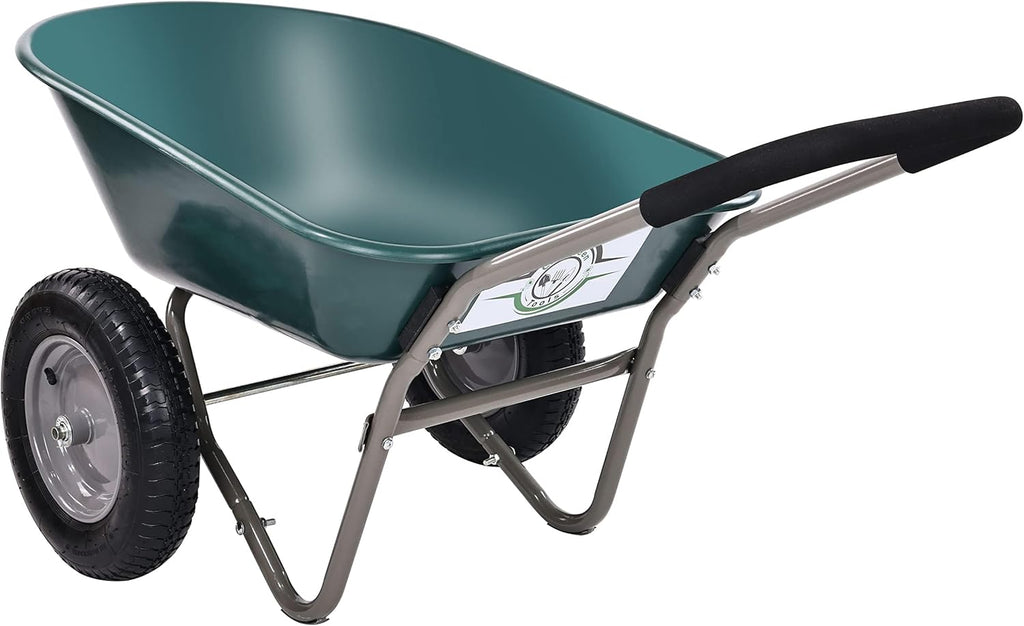 Wheelbarrow Garden Cart, Heavy Duty Home Utility, Dual-Wheel Home Garden Yard Utility Wheelbarrow Cart with Built-in Stand, Green