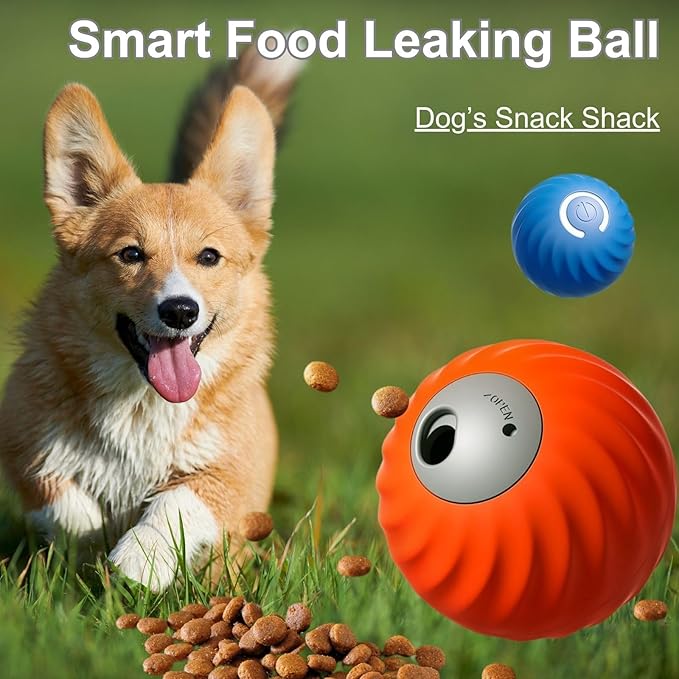 Zoomie Buddy 2.0, Zoomie Buddy for Dogs, 2 in 1 Smart Touch Interactive Dog Balls ＆ Pet Feeder, 2.83" Diameter, Suitable for Small/Medium Dogs, with Fruit Plush Cover (Blue, Tomato)