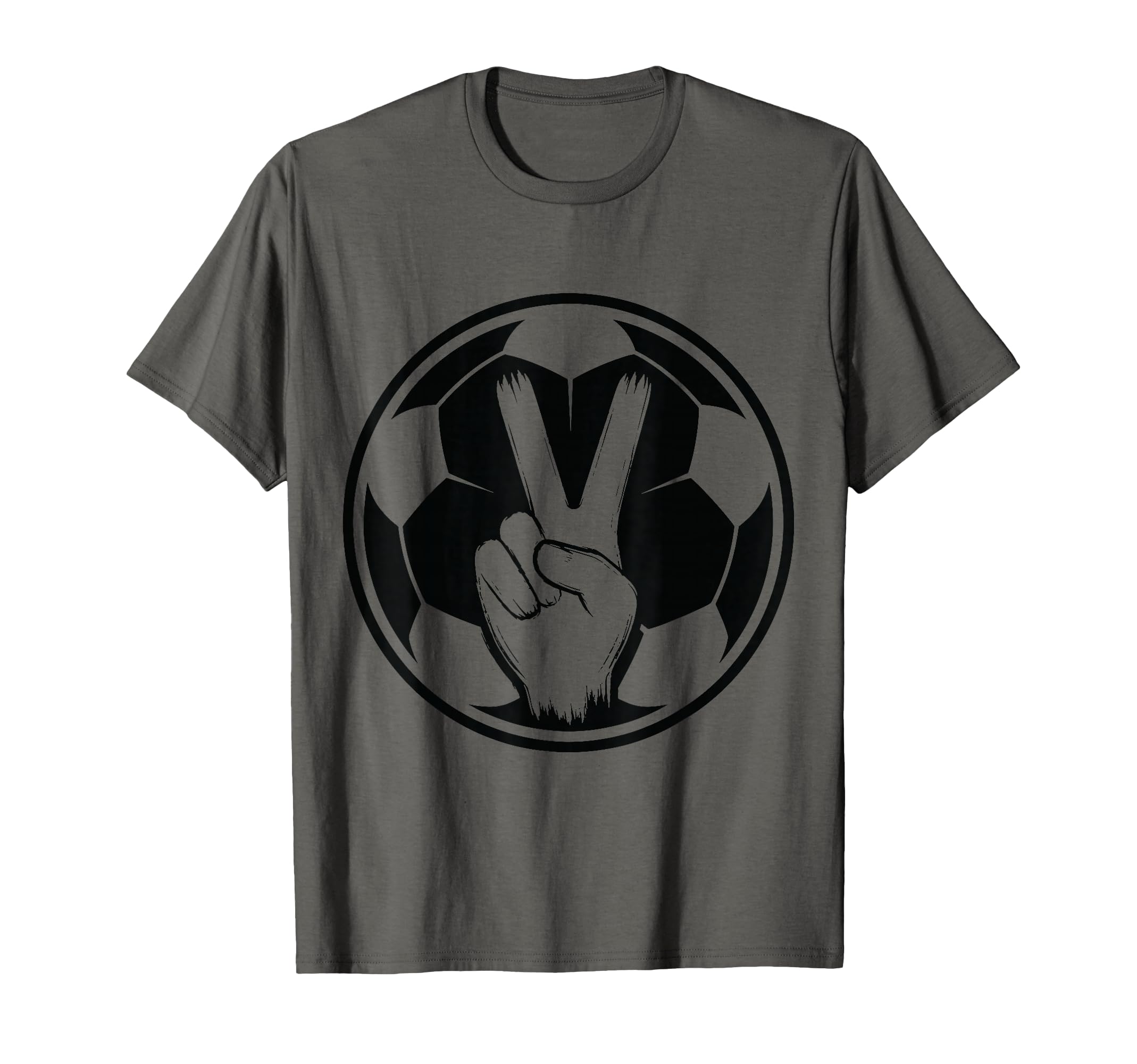 Soccer Peace Sign V Fingers Ball T-Shirt - Casual Everyday Wear Men Women