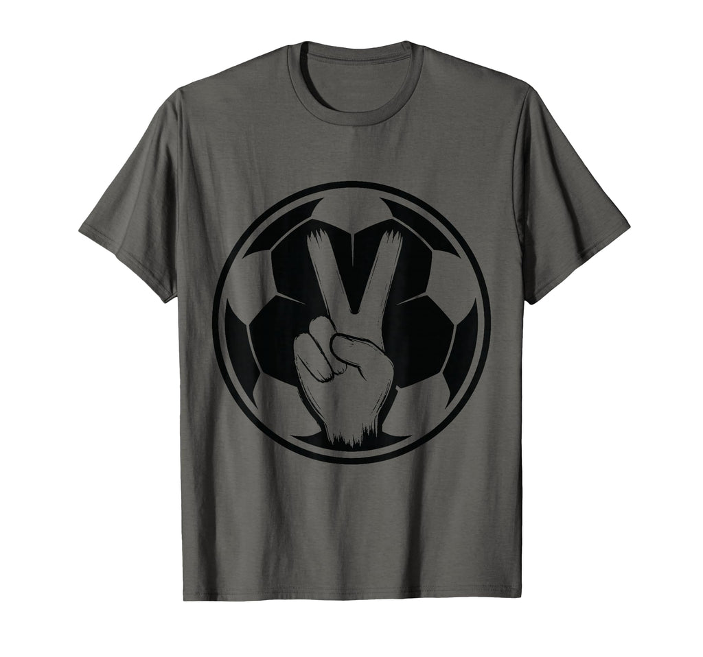 Soccer Peace Sign V Fingers Ball T-Shirt - Novelty Apparel Men Women