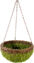 SuperMoss (29205 MossWeave Hanging Basket | Outdoor Hanging Planter with Moss | Decorative Plant Hanger for Porch, Balcony, Garden & Home Décor, Round with Wicker Rim, Large 16.5” D, Green