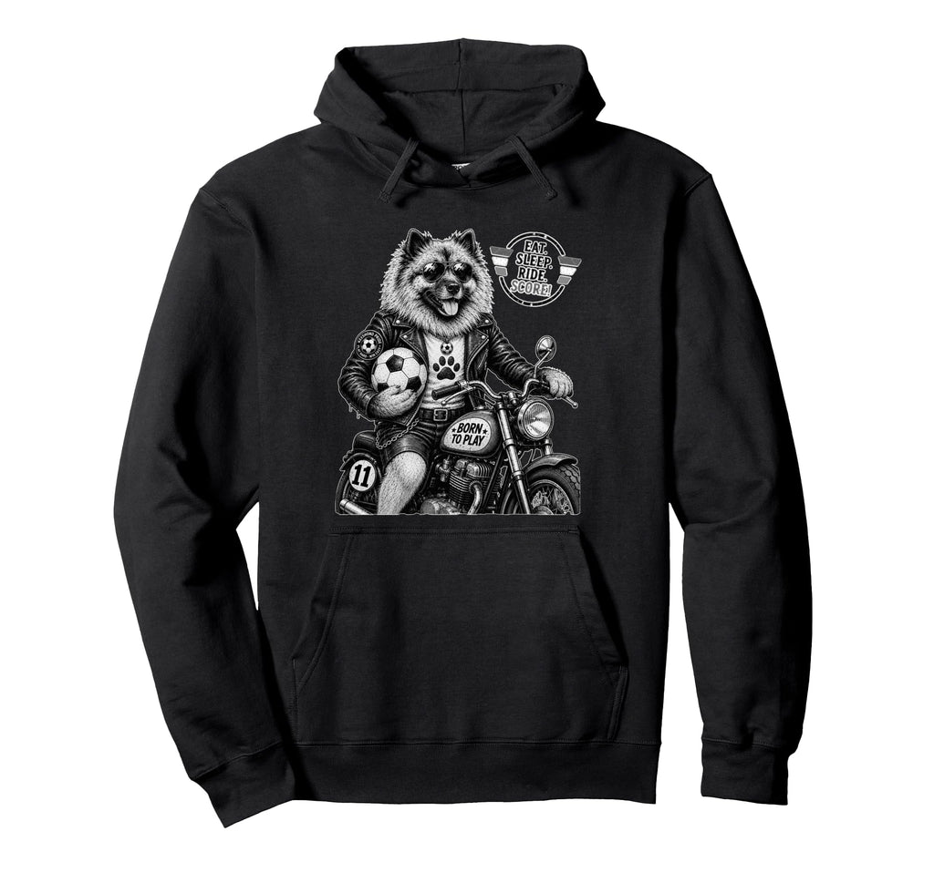 Keeshond Motorbike Love Footbal Soccer Hoodie - Graphic Print Men Women