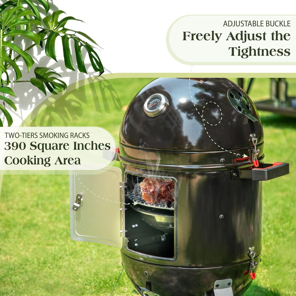 Sophia & William 18-Inch Vertical Charcoal Smokers BBQ Grills with Porcelain-Enameled Smoking Chamber & 2-Layer Smoking Shelves, Outdoor Smokers & Tabletop Grill Combo for Barbecue Camping(Black)