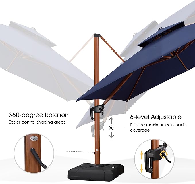 PURPLE LEAF 11ft Patio Umbrella with Base Outdoor Square Umbrellas Large Cantilever Umbrella Windproof Offset Umbrellas Heavy Duty Sun Umbrella for Garden Deck Pool Patio, Navy Blue