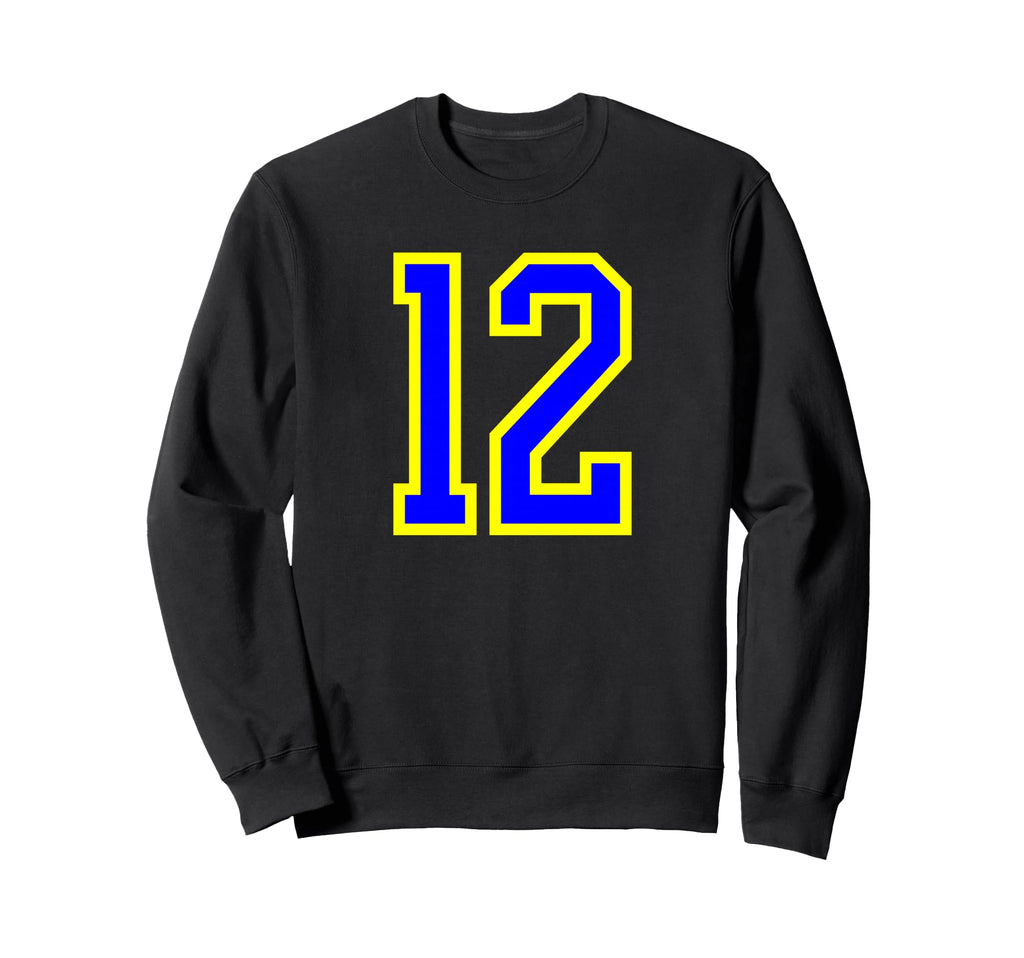 Blue Yellow Sport Team Number 12 Sweatshirt - Trendy Graphic Unisex