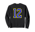 Blue Yellow Sport Team Number 12 Sweatshirt - Trendy Graphic Unisex