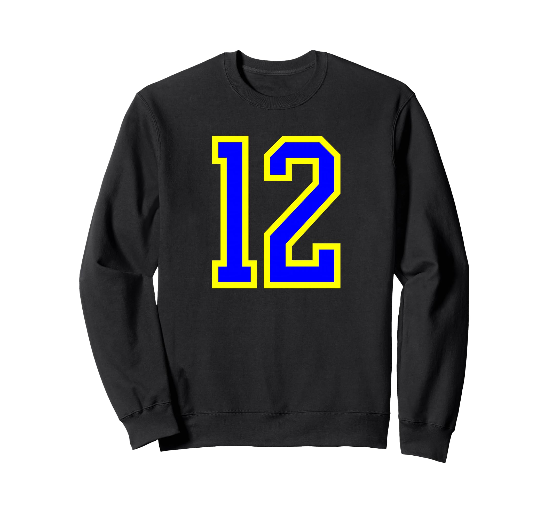 Blue Yellow Sport Team Number 12 Sweatshirt - Trendy Graphic Unisex