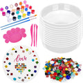 Concrete Stepping Stone Molds,Cement Molds Perfect for Creating Stepping Stones & Garden Markers, Include 300g Mosaic Tiles,Carving Tools and 12 Colors of Acrylic Paint, 10" diam (12pcs)