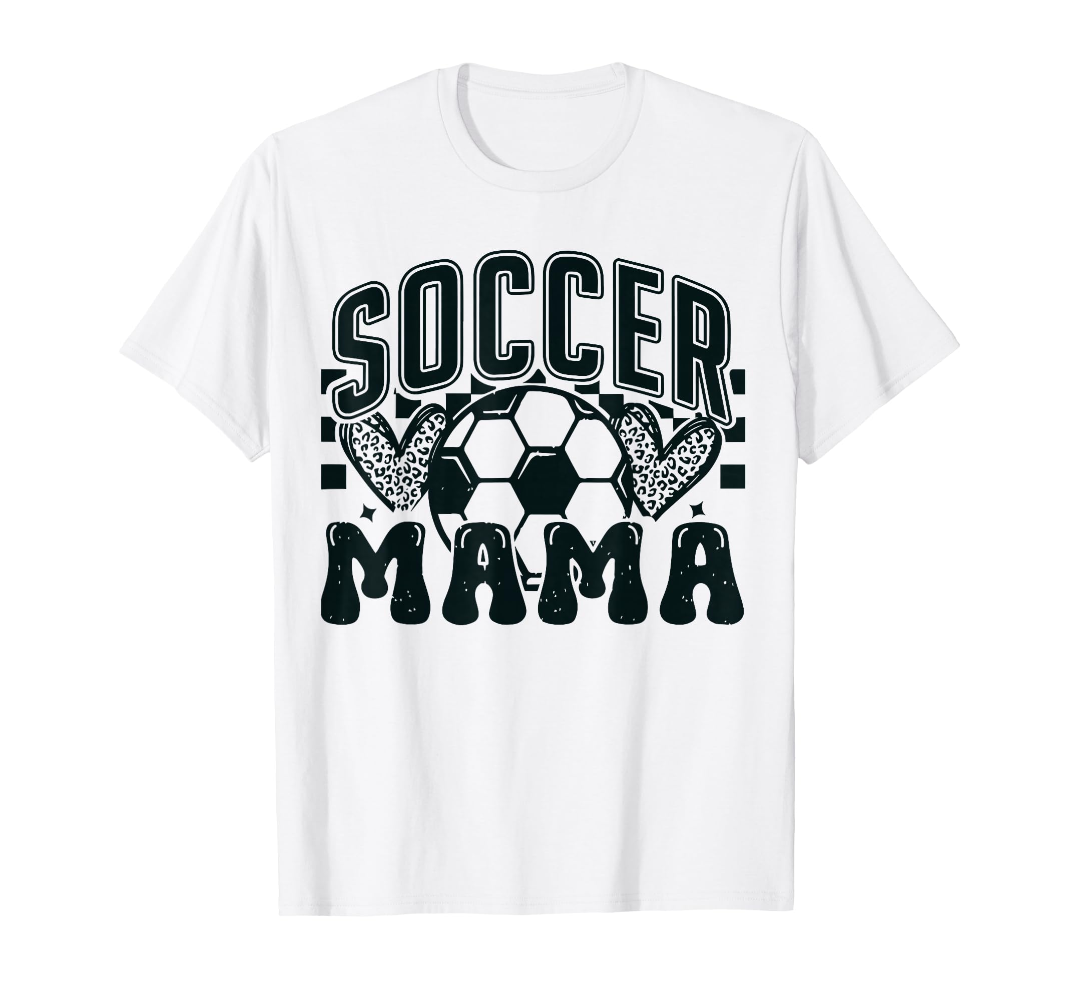 Heart Soccer Mama Checkered Soccer Mom T-Shirt - Unique Graphic Men Women