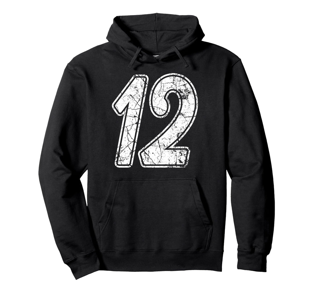 Distressed White Script Number 12 Hoodie - Fun Novelty Design for Adults