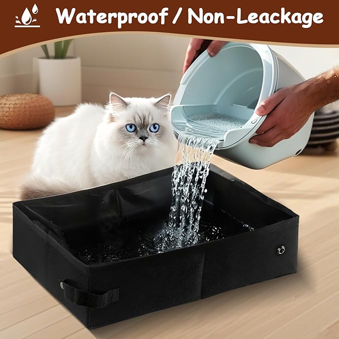 Portable Litter Box for Cats, Foldable & Waterproof Cat Travel Litter Box, 15.75 * 11.82 * 3.94 Inches, Traveling & Camping Cat Supplies - Pink