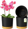 ZMTECH Plant Pots, Set of 3 8'' Self Watering Plastic Planter with Drainage Hole and Saucer, Modern Decorative Flower Pot for Indoor Outdoor House Plants, Succulents, Flowers - Dark Gray