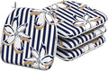 Indoor/Outdoor Chair Cushions 16x17 Inch, Patio Chair Cushions with Ties, All Weather Seat Cushions for Patio Furniture Home Garden Chair Use, Set of 4, Clemens Cabana Navy