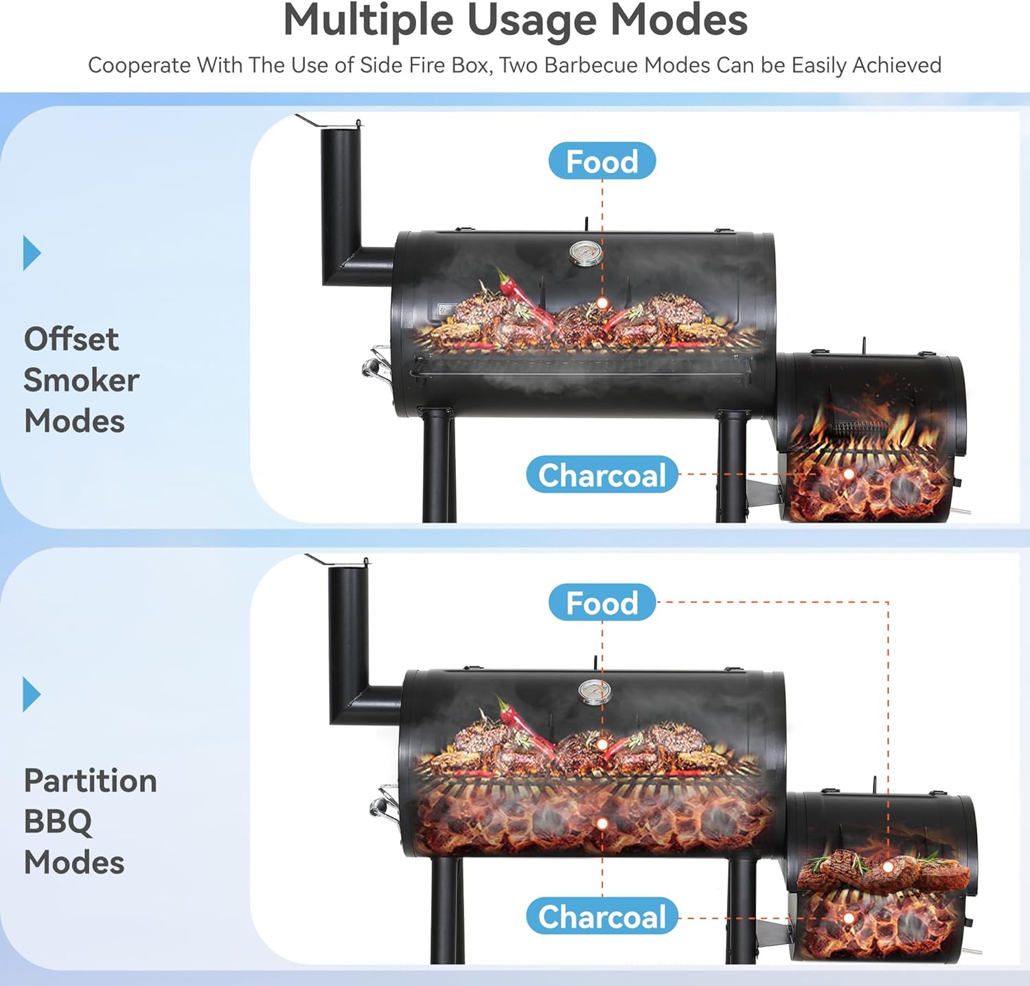 GREEN PARTY Offset Smoker Charcoal Grills with 28 Inch Cook Chamber, Barrel Smoker and Charcoal Grill Combo, 512 Sq. In. Space Barrel Smoker Grill for Outdoor BBQ Patio Backyard Cooking