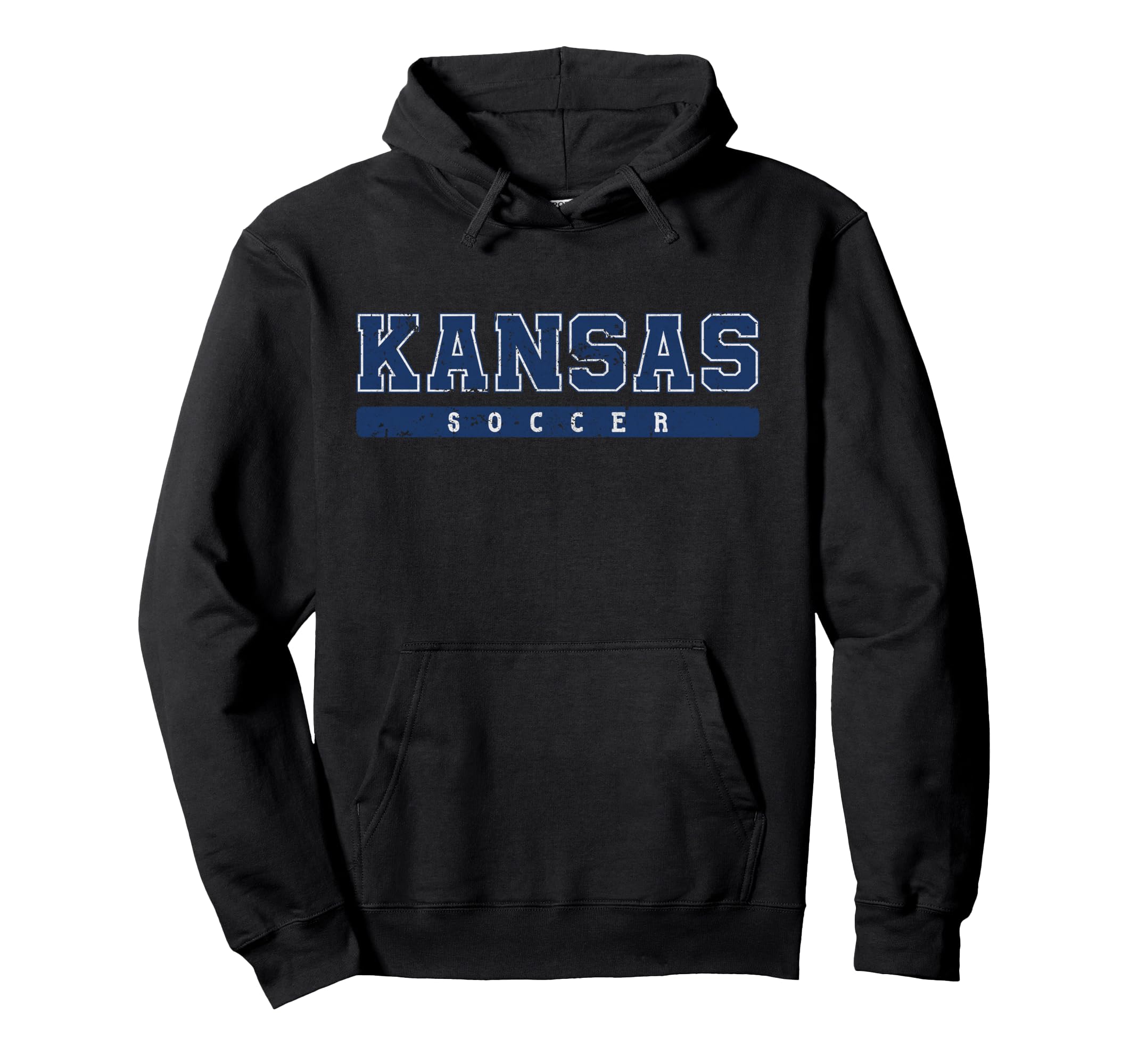 Kansas Soccer Blue Text Hoodie - Minimalist Print for Adults