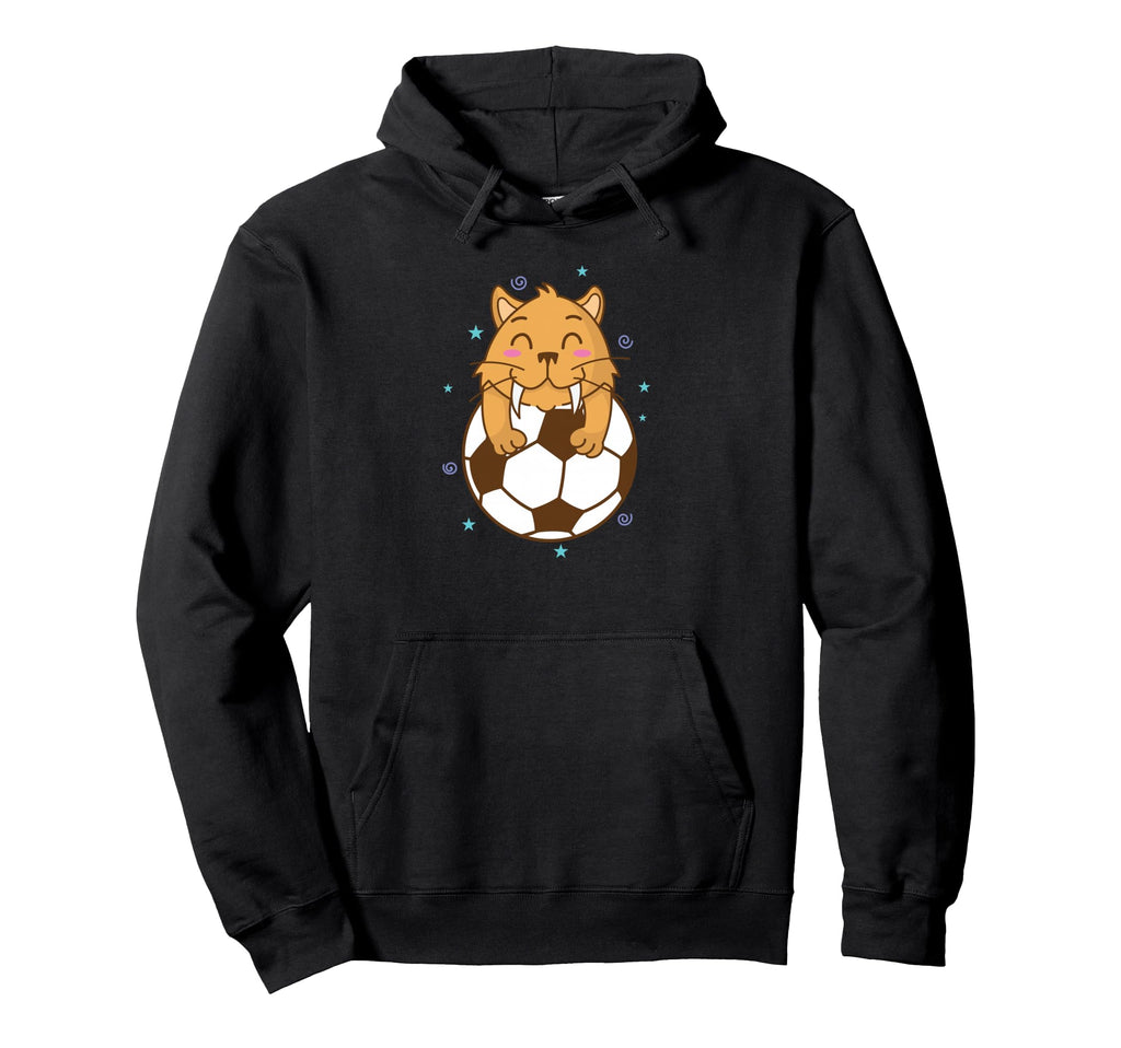 Saber Toothed Tiger Loves Soccer Wild Hoodie - Casual Everyday Wear Unisex