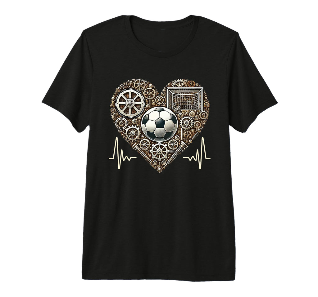 Soccer Heartbeat Steampunk Football Player T-Shirt - Trendy Graphic Unisex