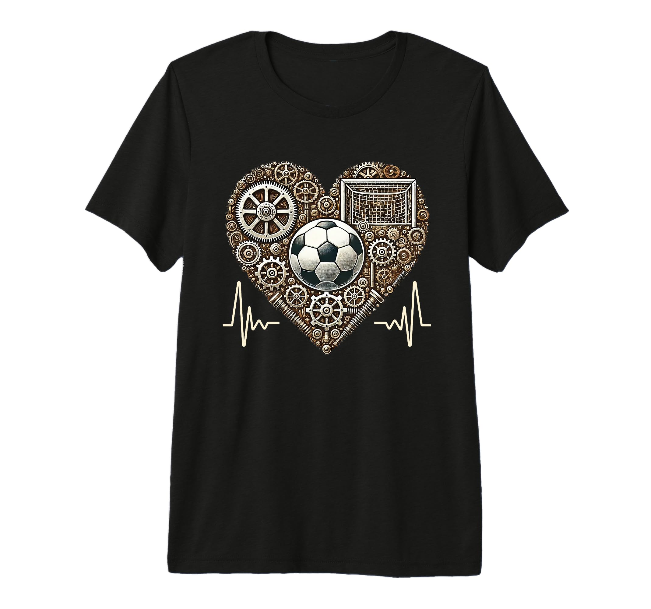 Soccer Heartbeat Steampunk Football Player T-Shirt - Trendy Graphic Unisex