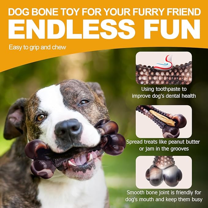 Dog Chew Toys for Aggressive Chewers, 2Pack Large Indestructible Dogs Bone Toy for Small Medium Breeds, Durable Tough Nylon Dog Chew Toys To Keep Them Busy, Puppy Teething Toy Bone, Beef&Bacon Flavor