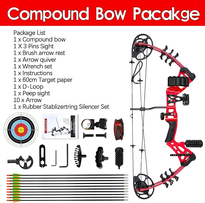 Youth Compound Bow Set 15-45 Lbs for Teens and Beginner, Package with Archery Hunting Equipment, Max Speed 260fps, Adjustable, Right Hand