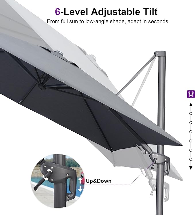 PURPLE LEAF 9' X 12' Left-right Tilting Outdoor Patio Umbrella Swivel Offset Cantilever Heavy Duty Rectangle Aluminum Umbrella with UV Resistant for Deck Pool Patio Backyard, Graphite Grey