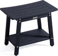 Large HDPS Shower Stool, Shower Bench for Inside to Sit On, Waterproof Bathroom Chair Seat for Shaving Legs, Foot Rest Stool with Storage Shelf, Non-Slip & No Maintenance, Black