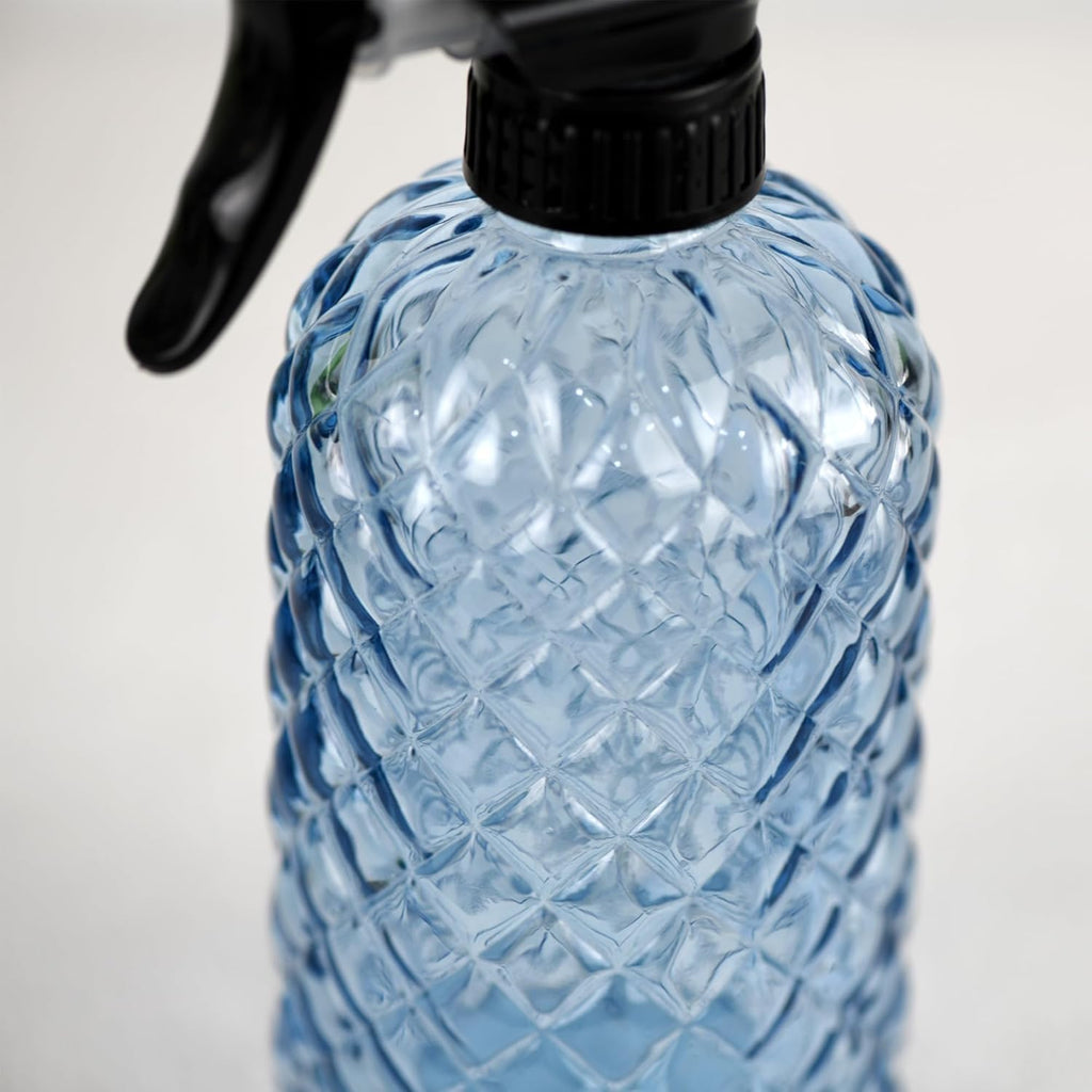 12Oz Glass Plant Spray Bottle, Gem Pattern Glass Sprayer, Watering Can with Black Plastic Top Pump, Handheld Watering Can for Indoor Outdoor Potted Plants and Greenery (Blue)