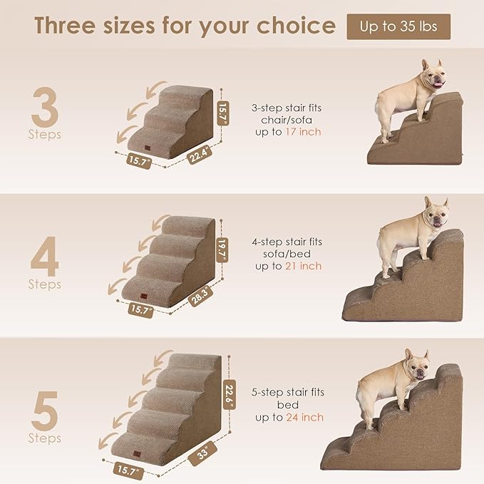 EHEYCIGA Curved Dog Stairs Ramp for High Beds 22.6" H, 5-Step Dog Steps for Small Dogs and Cats, Pet Stairs for High Bed Climbing, Non-Slip Balanced Pet Step Indoor, Camel