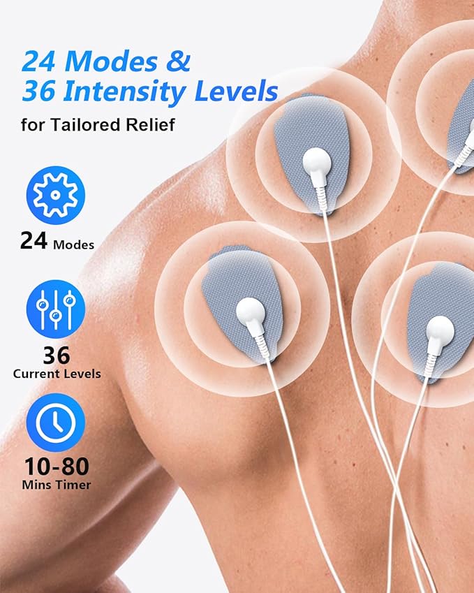 TENS Unit Muscle Stimulator for Pain Relief Therapy–Dual Channel 24 Modes TENS Machine&EMS Muscle Stimulator,Upgraded Large Screen Portable Muscle Stimulator for Back,Shoulder,& Neck Pain with 10 Pads