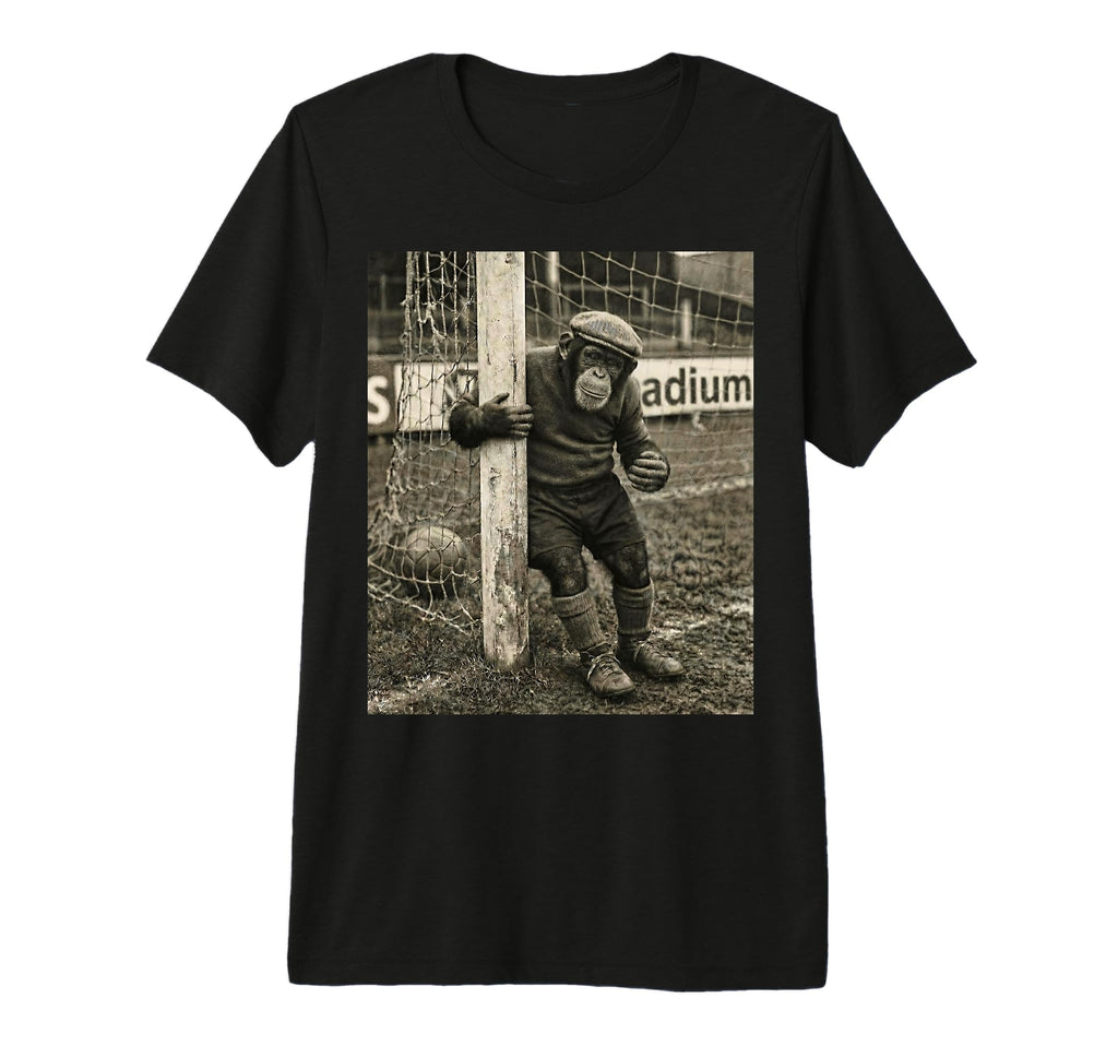 Chimp Player Goalpost Lazy Soccer Goalie T-Shirt - Novelty Apparel Unisex