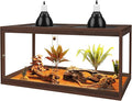 PROLEE Bearded Dragon Tank,34 Gallon Reptile Tank with Meatl Mesh Roof and Front Sliding Door, Anti-Scratch Lizard Tank,Spacious Reptile Enclosure for Snakes,Lguanas, Chameleons(Walnut)