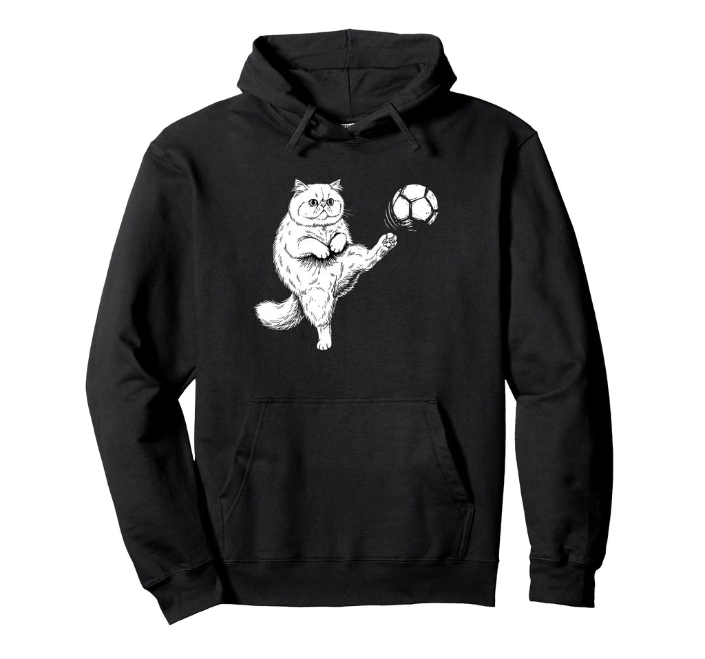 Persian Cat Playing Soccer Funny Hoodie - Custom Art Print for Adults