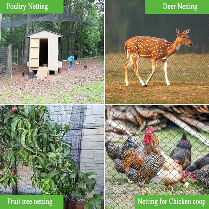 Bird Netting 10x10 Ft, 1/2In Mesh Heavy Duty Garden Netting Pest Barrier for Plants, Fruit Trees, Vegetables, Extra Strong Woven Mesh Netting, Animal Fencing Against Birds, Deer, Poultry