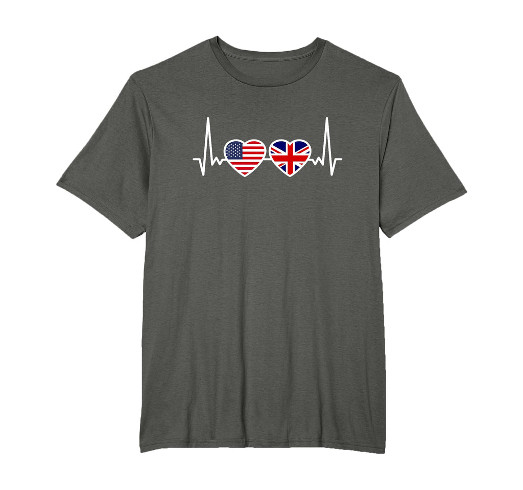 Great Britain Usa Heartbeat Flag T-Shirt - Novelty Apparel for Adults
