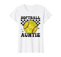 Softball Auntie Checkered Funny Softball T-Shirt - Custom Art Print Unisex