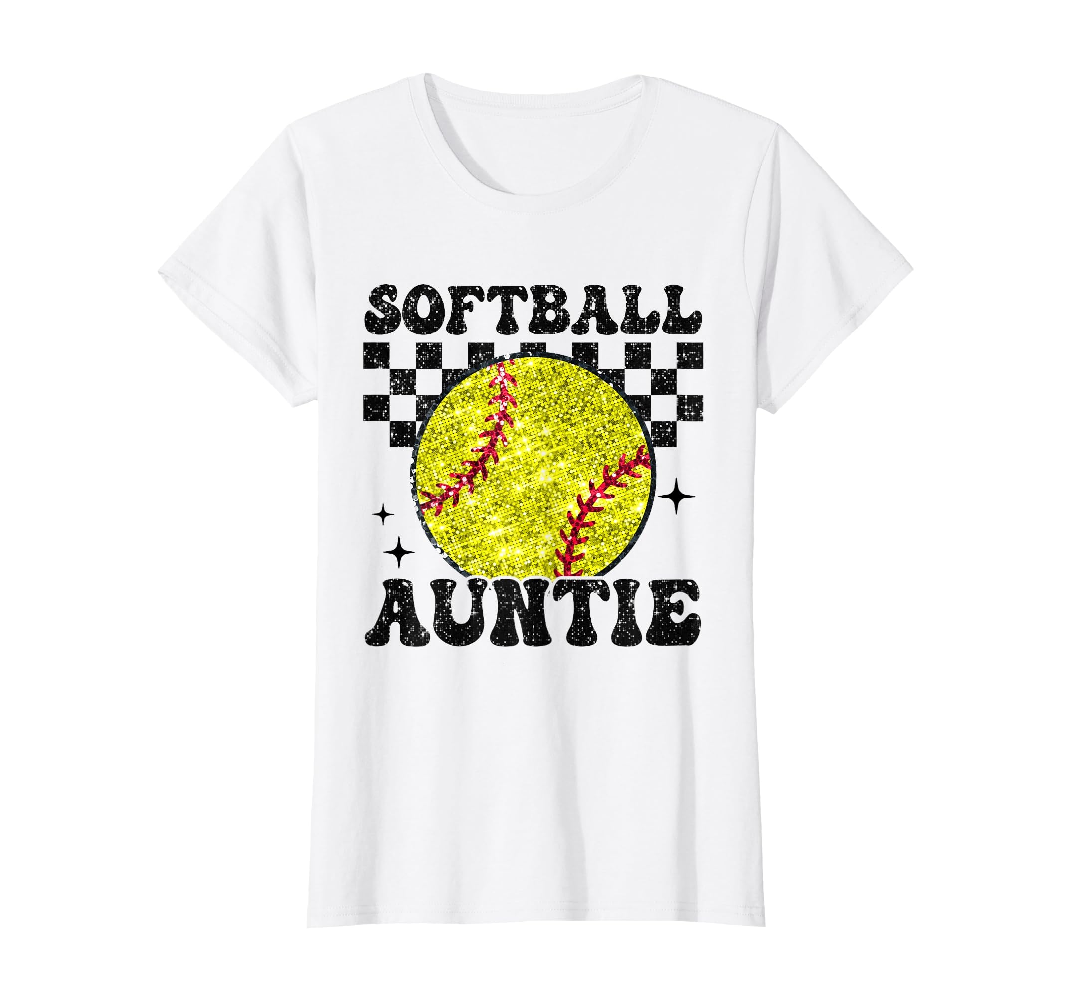 Softball Auntie Checkered Funny Softball T-Shirt - Custom Art Print Unisex