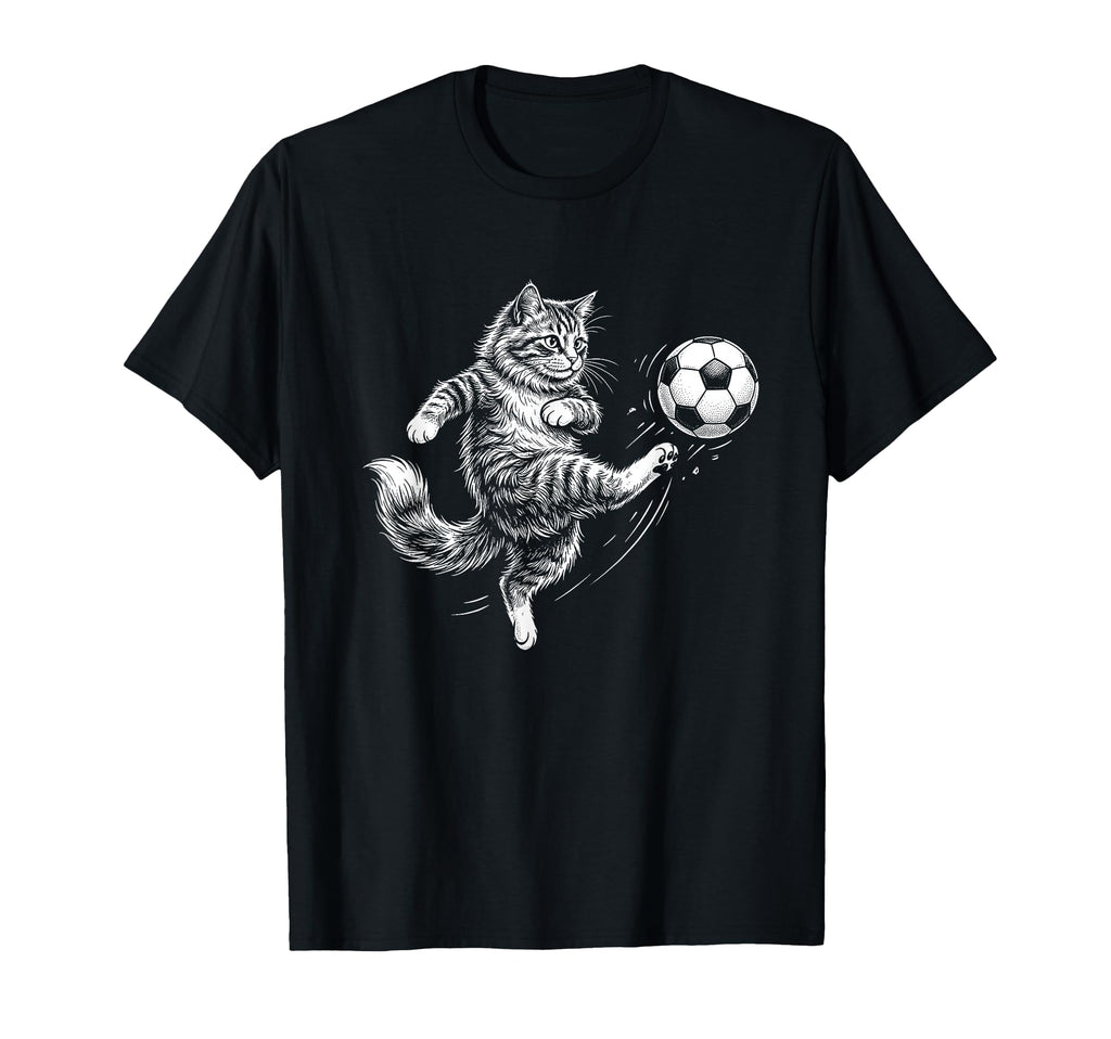 Funny Cat Playing Soccer Ball Cat T-Shirt - Graphic Print Men Women