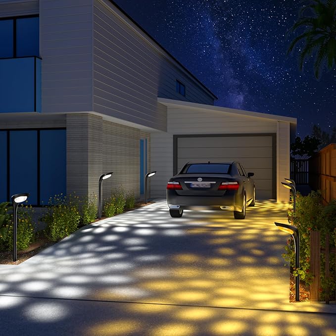 JSOT Solar Pathway Lights- 4 Pack Solar Outdoor Lights Waterproof Landscape Lighting Outdoor for Outside Garden Yard Backyard Driveway Walkway, Cool Light & Warm Light