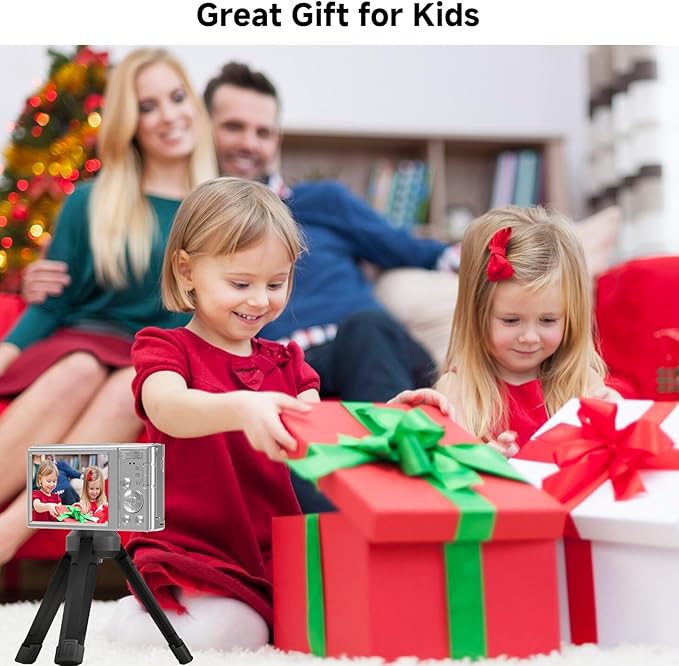 Digital Camera, FHD 4K 44MP Digital Camera, 16X Digital Zoom, Digital Point and Shoot Camera with 3-LED Fill Lights, 64GB SD Card, Compact Camera for Kids Teen Boys Girls, Sliver