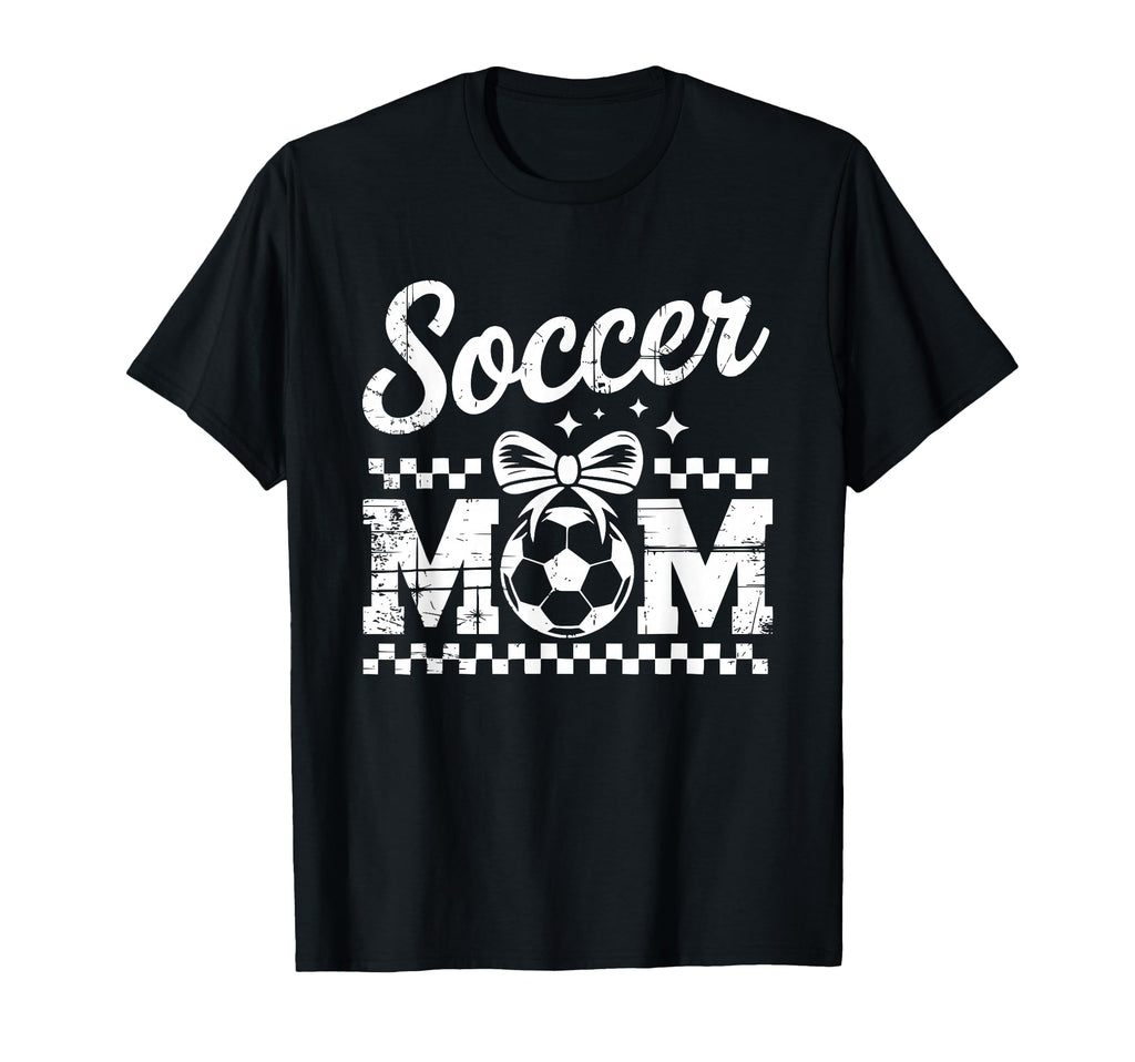 Soccer Mom Checker Pattern Ball Bow T-Shirt - Casual Everyday Wear Unisex