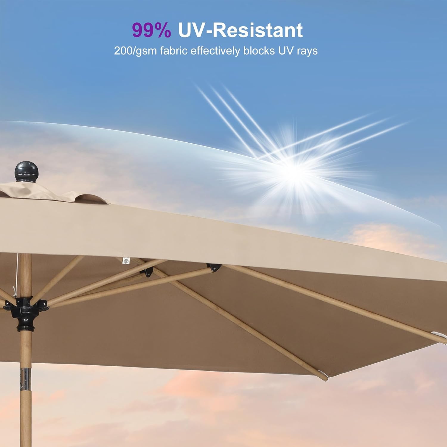 PURPLE LEAF 6' x 9' Patio Umbrella with Base Market Umbrella Rectangular Outdoor Umbrella with Push Button Tilt & Crank and 8 Ribs Aluminum Table Umbrella for Pool Backyard Beach, Taupe