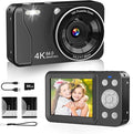 Digital Camera, 4K 64MP, 18X Zoom, Point and Shoot Digital Camera with 64GB TF Card & 2 Batteries, Portable Rechargeable Small Camera for Kids Teens Adult, Black