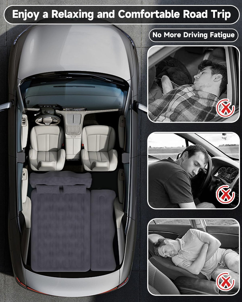 Umbrauto 29.53in/75cm Wide Car Air Mattress Inflatable SUV, Truck & Van Back Seat Camping Bed with Pump & Pillows,Black