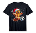 Gingerbread Plays Soccer Cookie Santa T-Shirt - Novelty Apparel for Adults