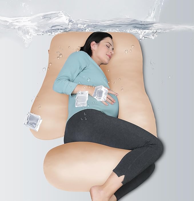 MOON PARK Pregnancy Pillows for Sleeping - U Shaped Full Body Maternity Pillow with Removable Cover - Support for Back, Legs, Belly, HIPS - 65 Inch - Brown - Cooling Cover