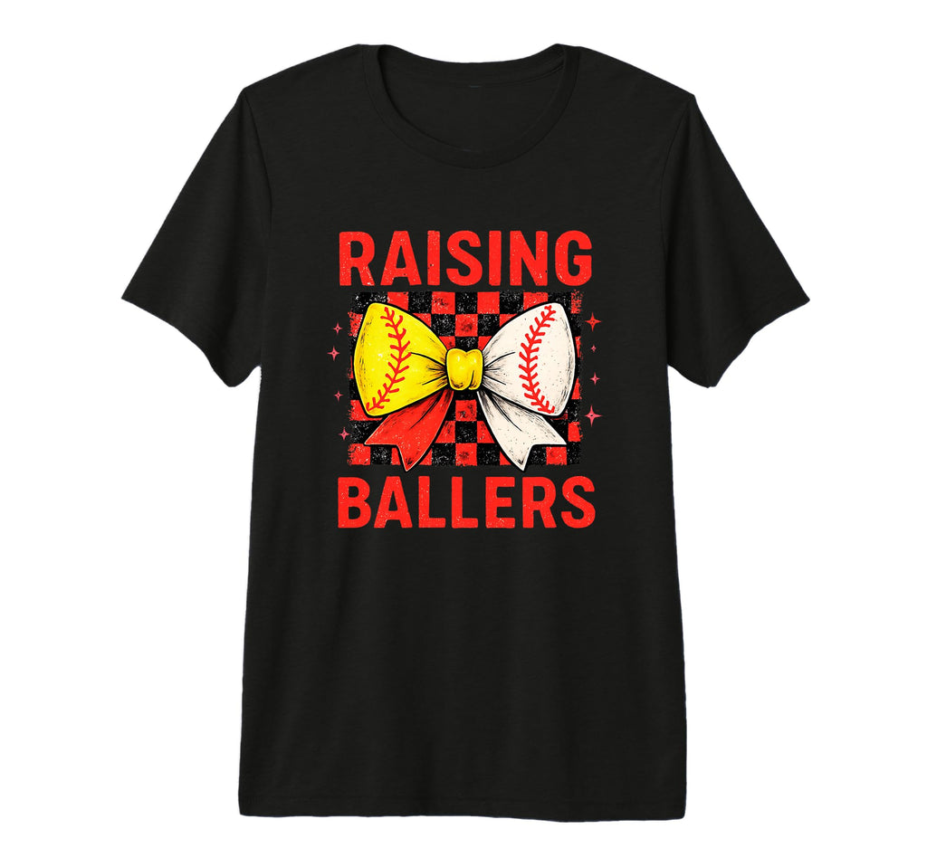 Raising Ballers Checkered Bow Tri Blend T-Shirt - Novelty Apparel Men Women