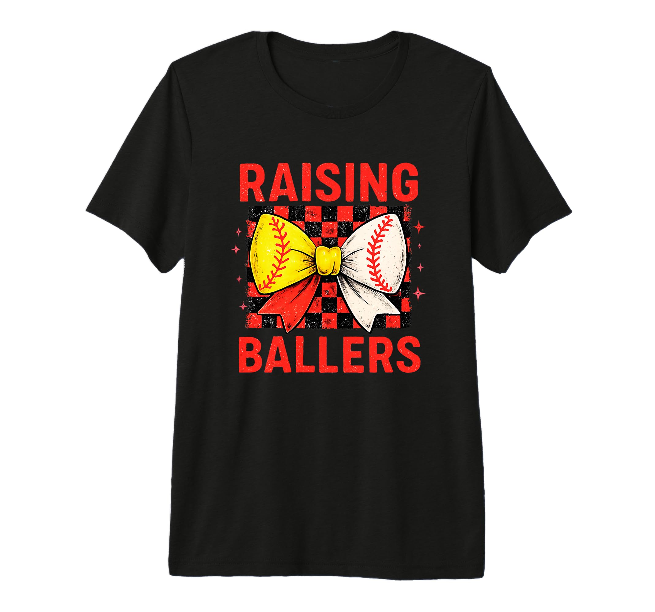 Raising Ballers Checkered Bow Tri Blend T-Shirt - Novelty Apparel Men Women